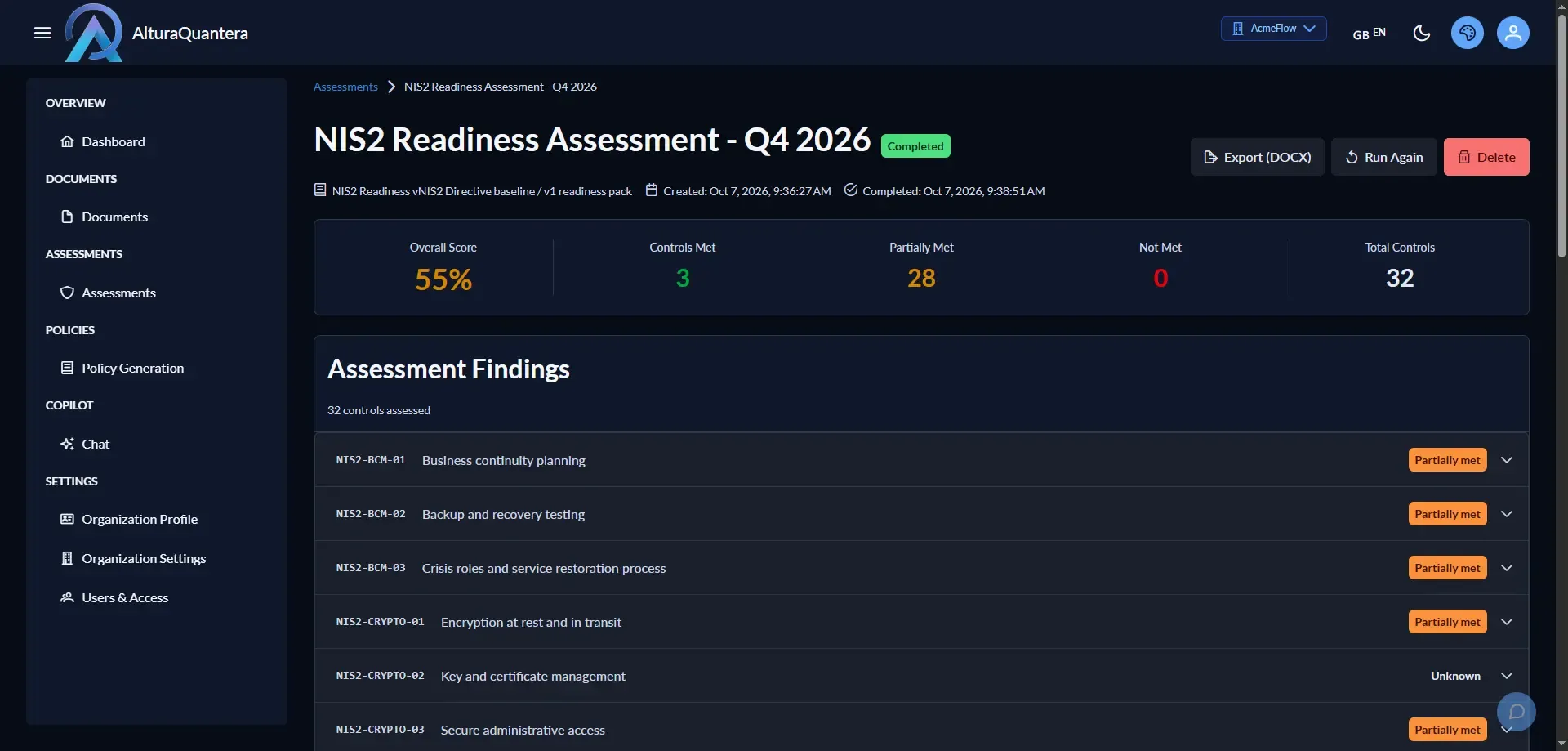 Preview of the AlturaQuantera NIS2 readiness assessment demo video.